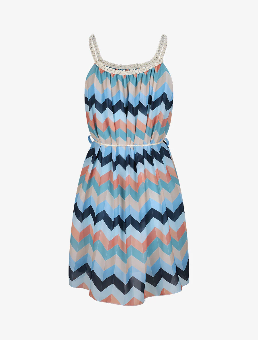Rechte korte jurk met chevronprint - Blauw - Image 2