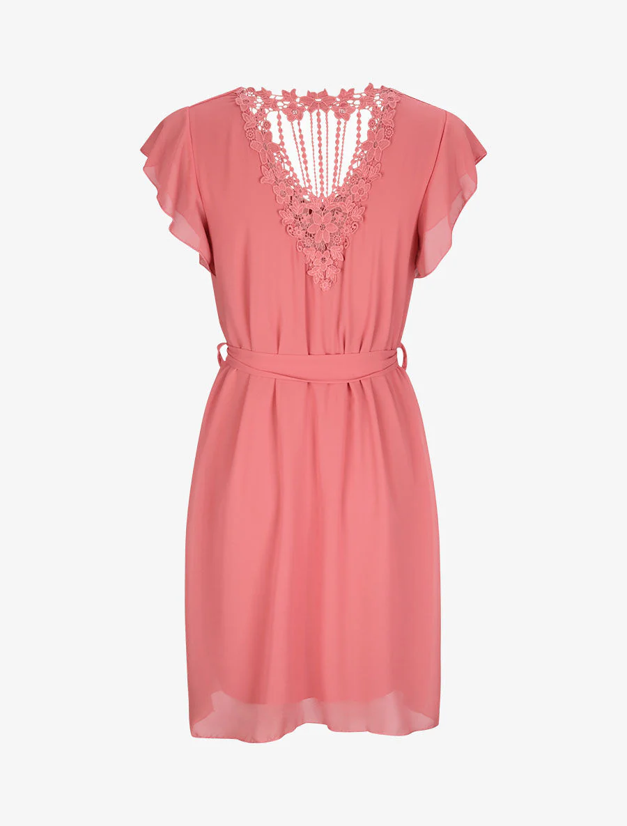 Rechte midi-jurk met kanten rug - Roze - Image 2