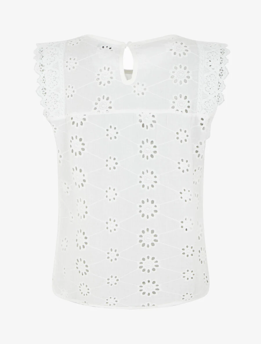 Rechte mouwloze top in broderie anglaise - wit - Image 2
