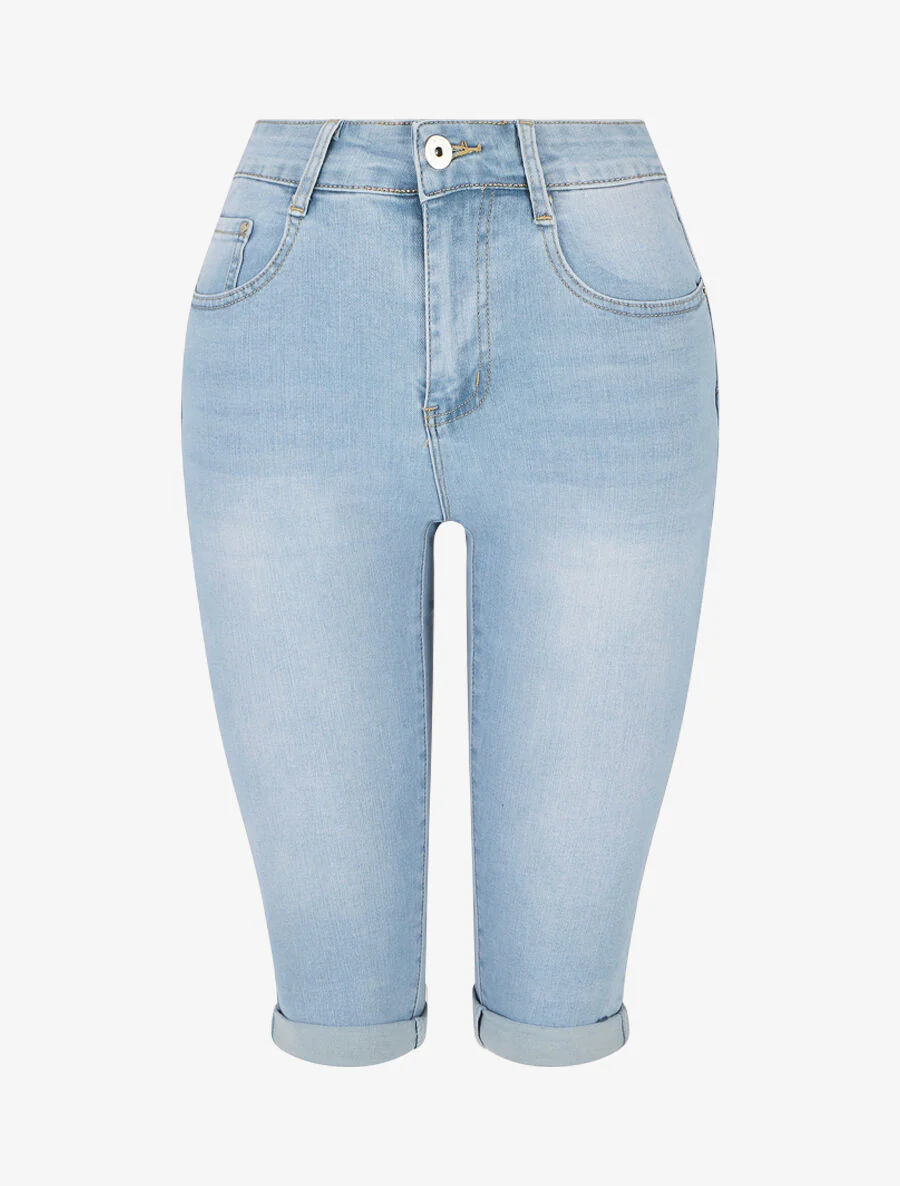 Rechte push-up bermuda met zoom - blauw