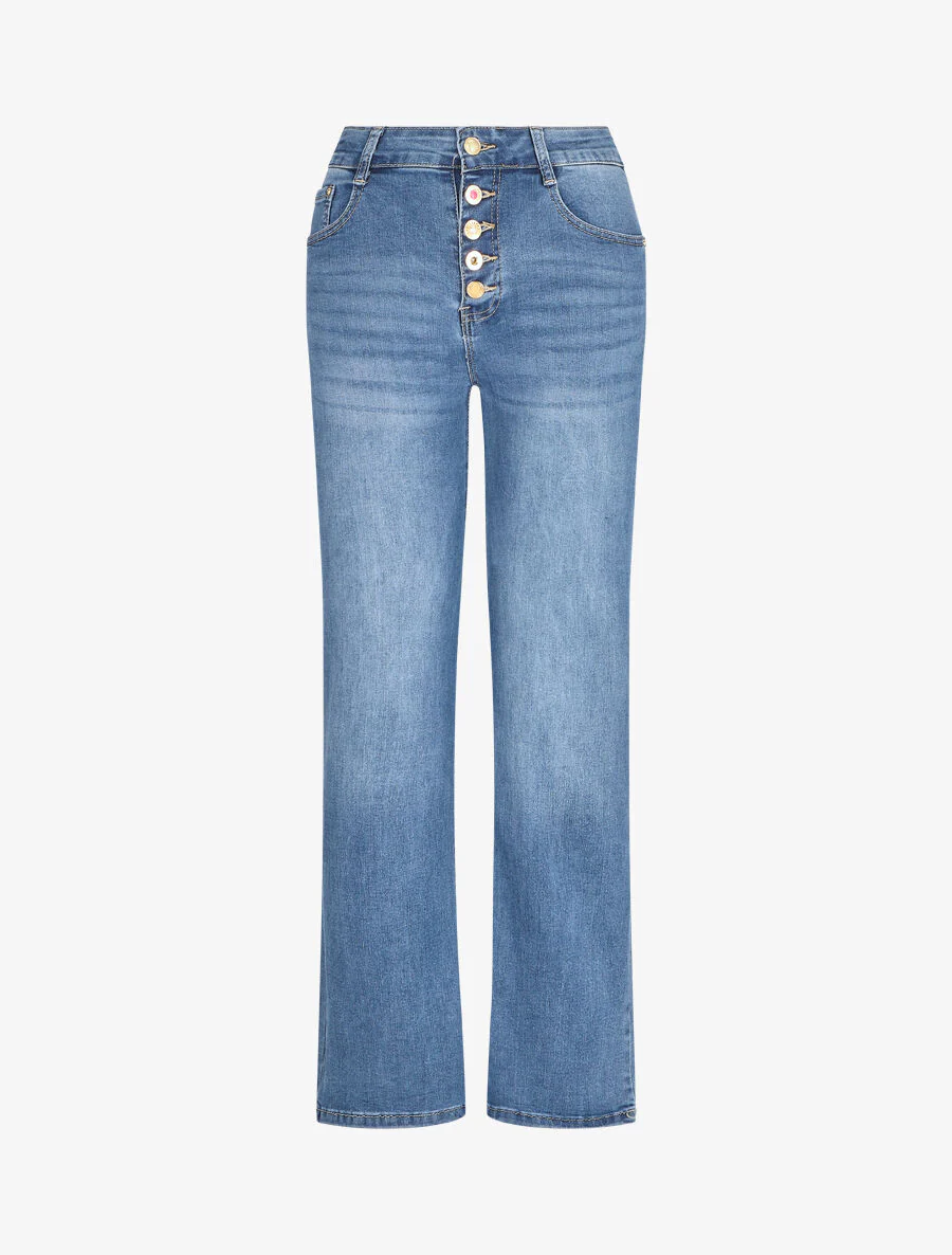 Rechte push-up jeans met knopen - blauw