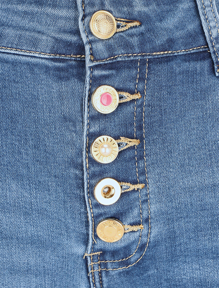 Rechte push-up jeans met knopen - blauw - Image 3