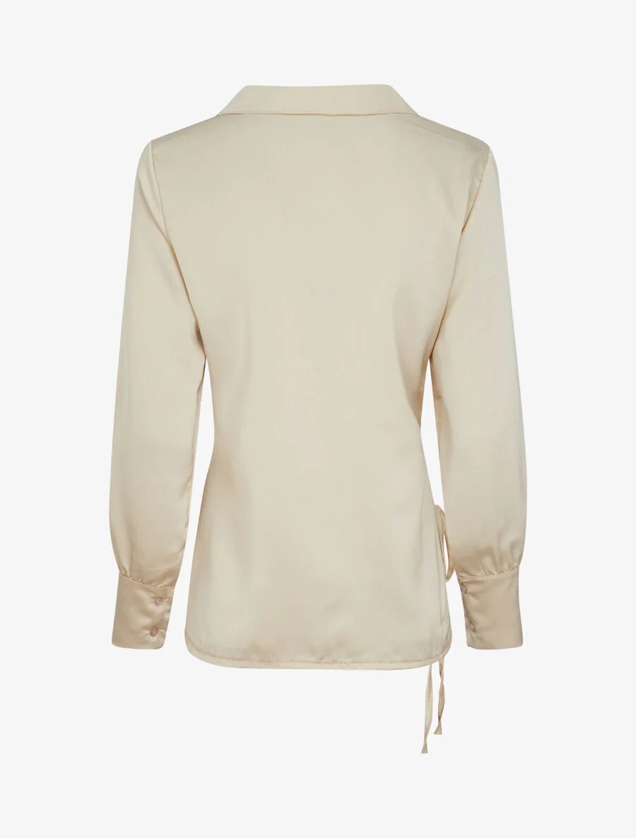 Rechte satijnen blouse met linten - beige - Image 2