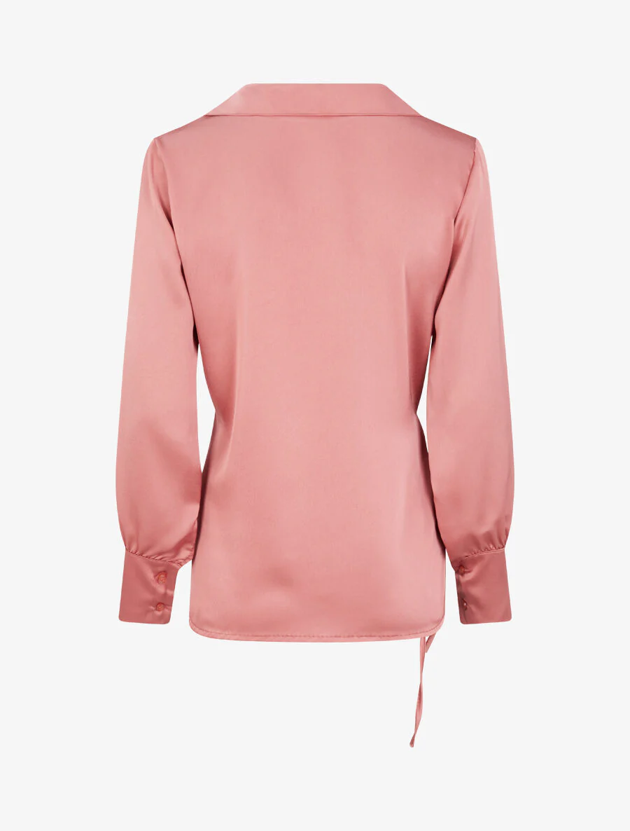 Rechte satijnen blouse met linten - Oudroze - Image 2