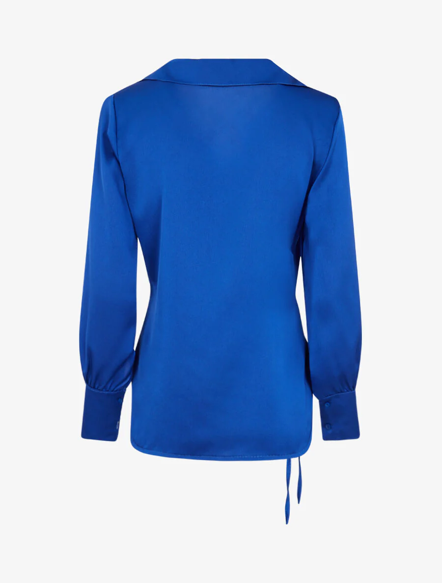 Rechte satijnen blouse met linten - Elektrisch blauw - Image 2