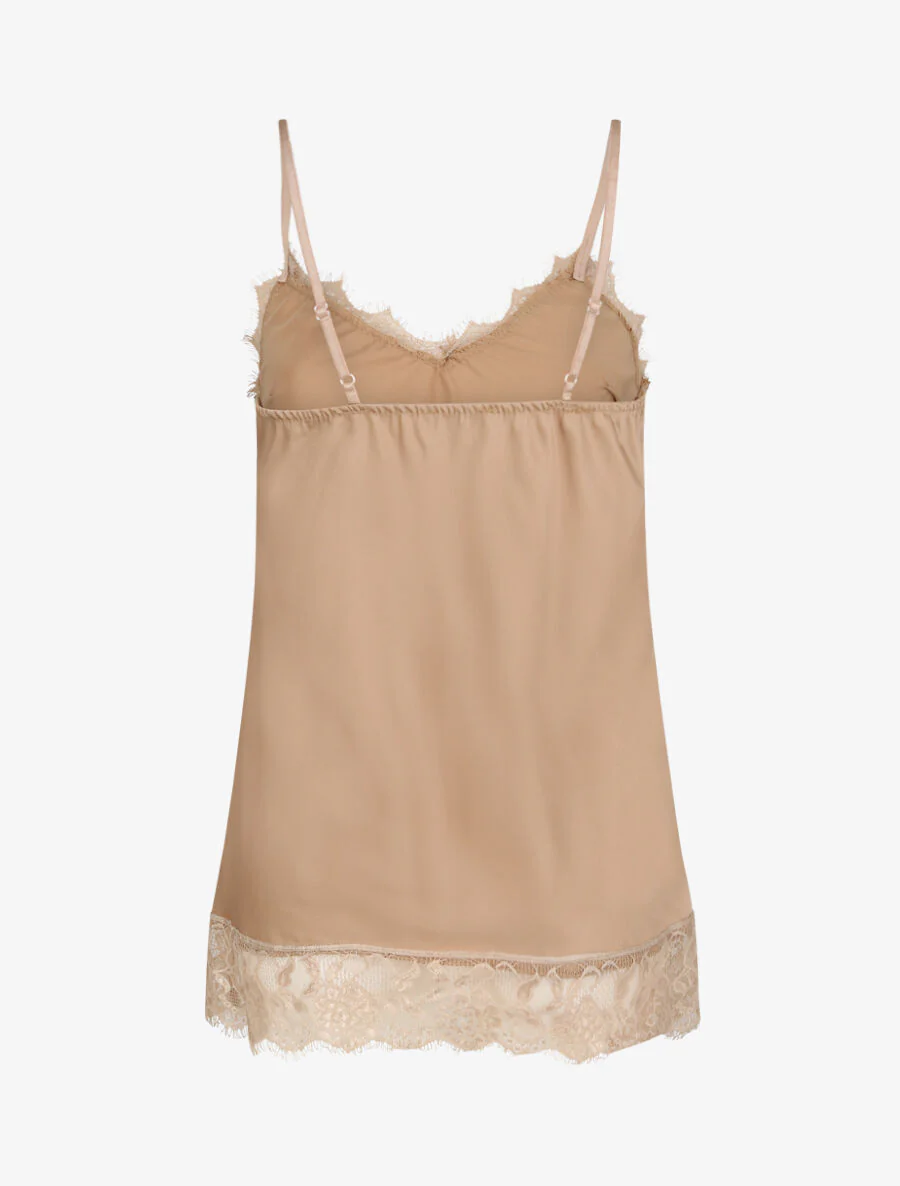 Rechte satijnen caraco met kanten randen - Beige - Image 2
