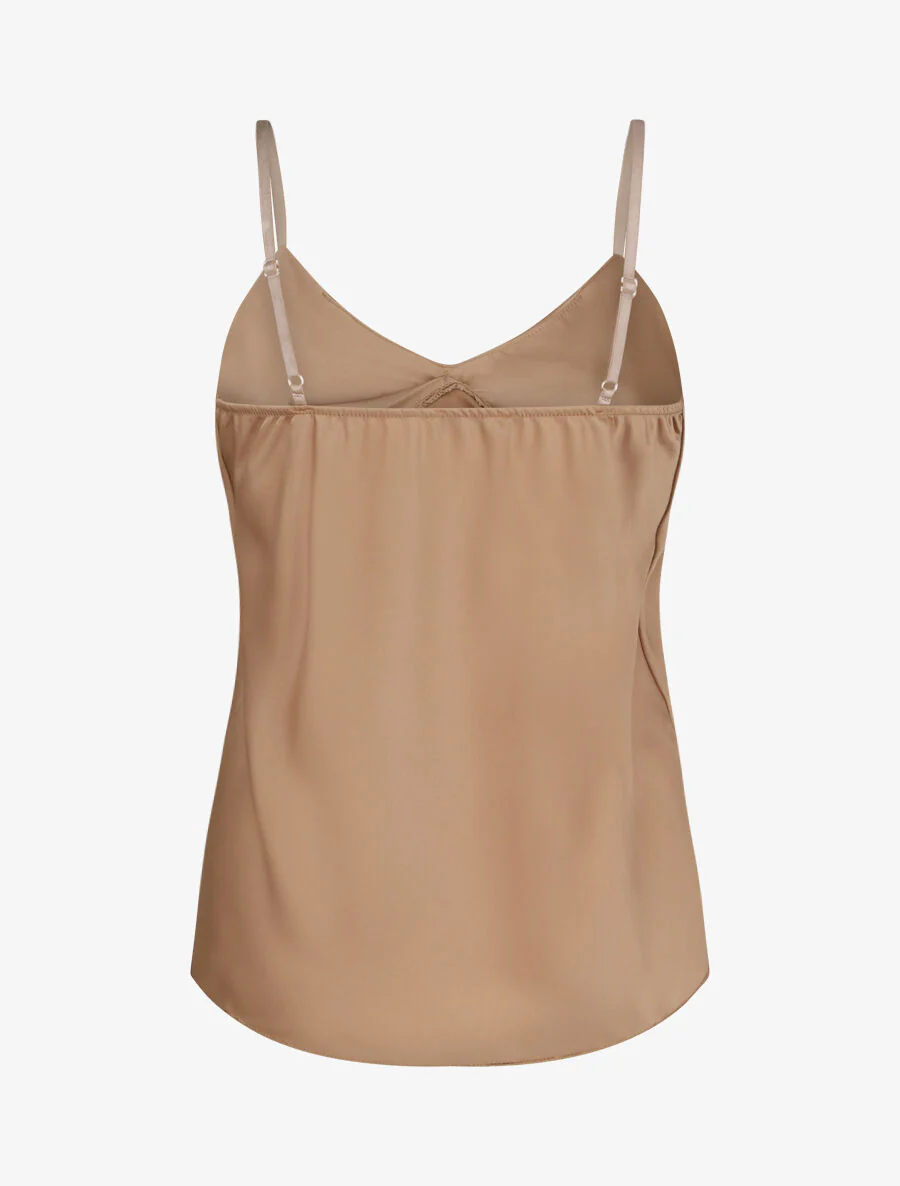 Rechte satijnen caraco met geplooide halslijn - Beige - Image 2