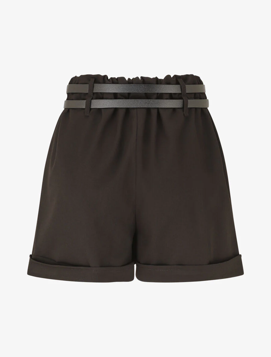 Rechte shorts met hoge taille en dubbele riemen - zwart - Image 2
