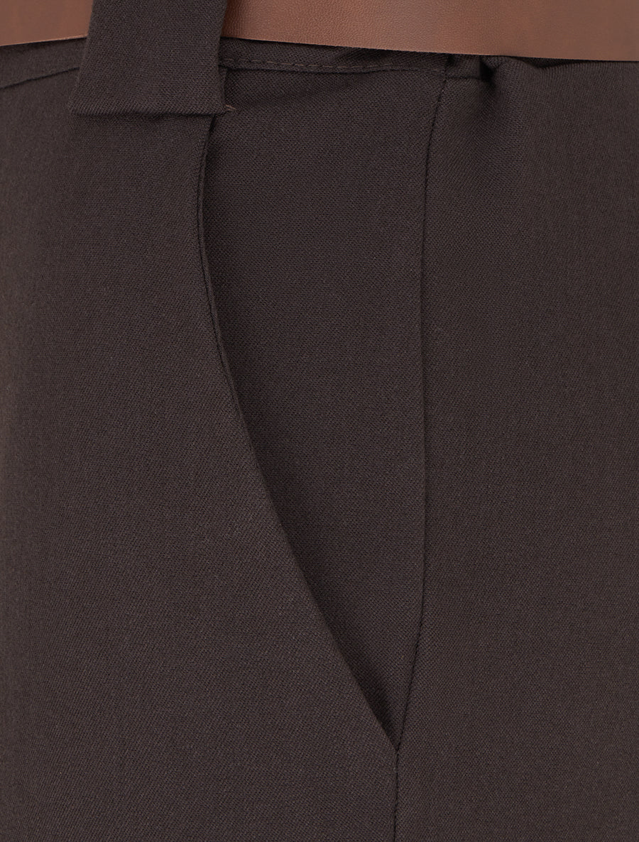 Rechte, soepelvallende, effen broek - Bruin - Image 3