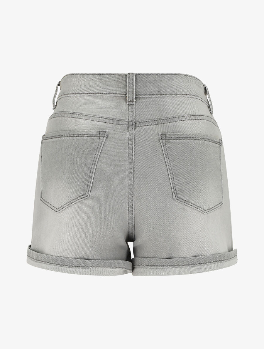 Rechte spijkershorts met hoge taille - Lichtgrijs - Image 2