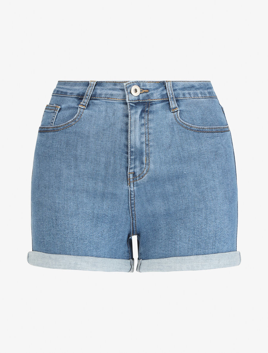 Rechte spijkershorts met hoge taille - blauw
