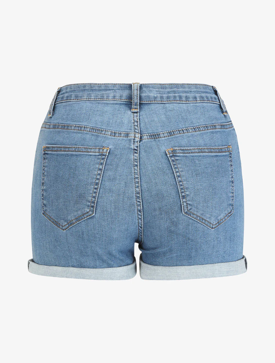 Rechte spijkershorts met hoge taille - blauw - Image 2