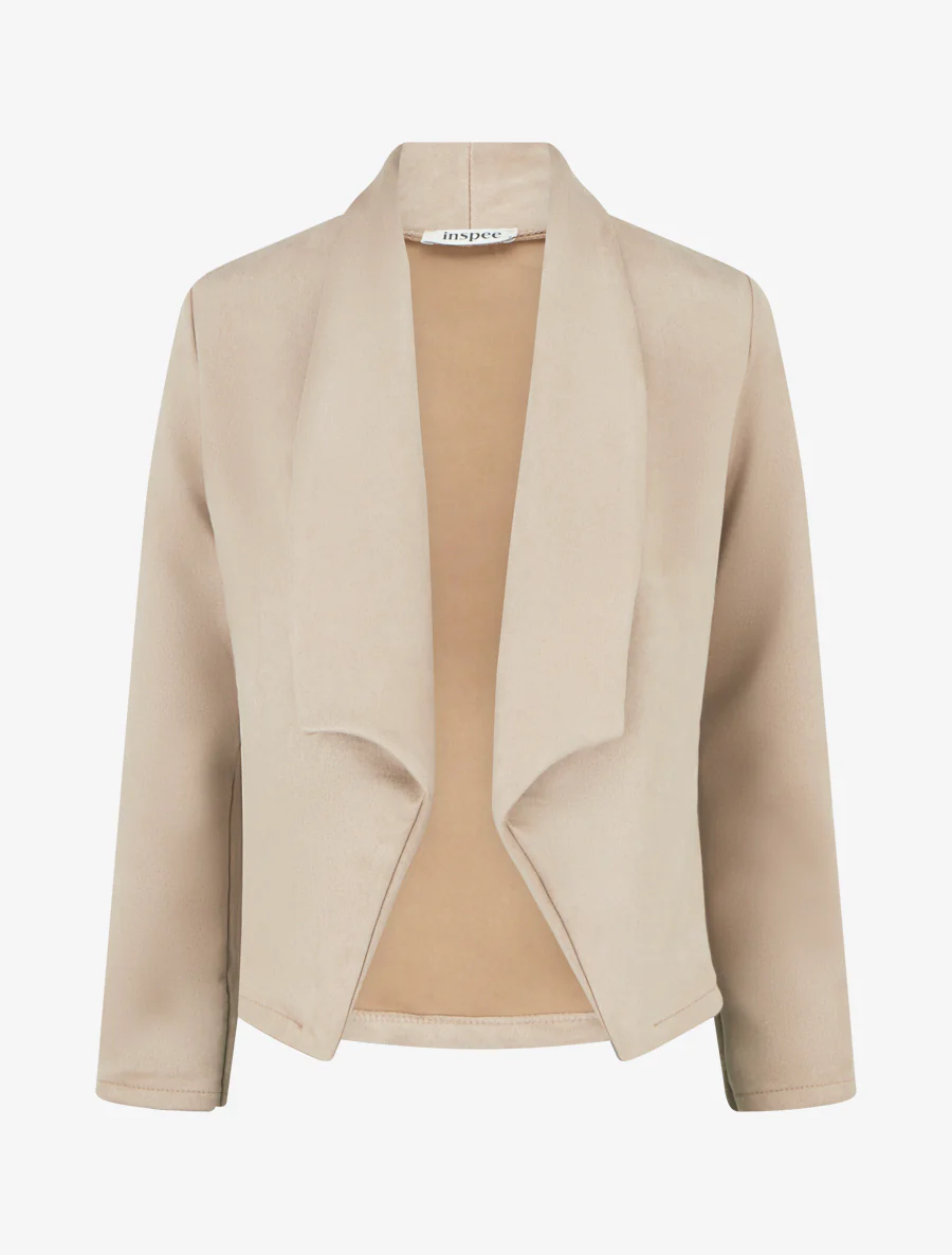 Rechte suèdine jas met sjaalkraag - Beige