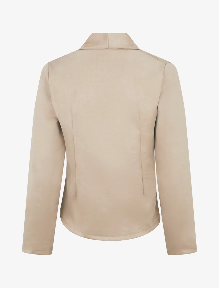 Rechte suèdine jas met sjaalkraag - Beige - Image 2