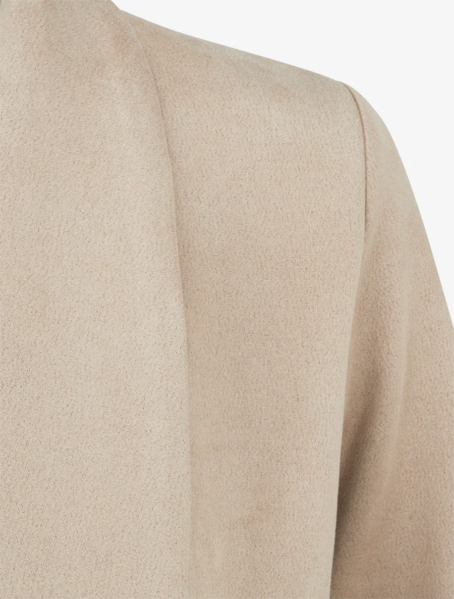 Rechte suèdine jas met sjaalkraag - Beige - Image 3