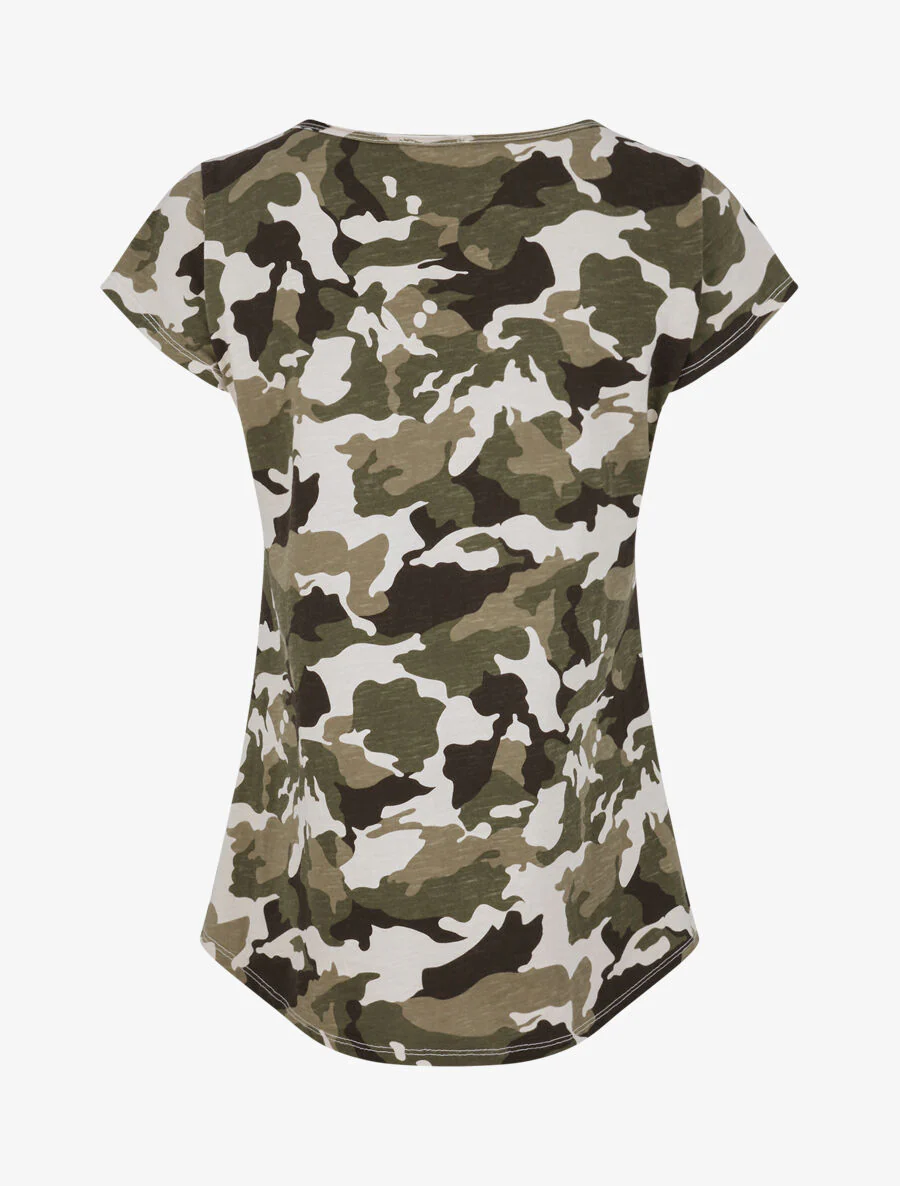 Recht T-shirt met ruitjesprint korte mouwen - Beige - Image 2