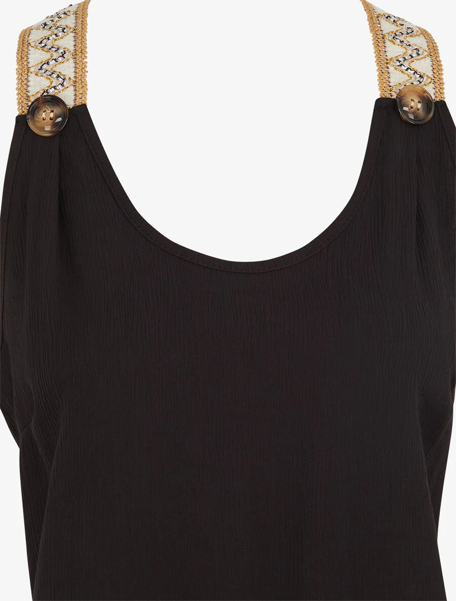 Rechte tanktop met iriserende bandjes - zwart - Image 3