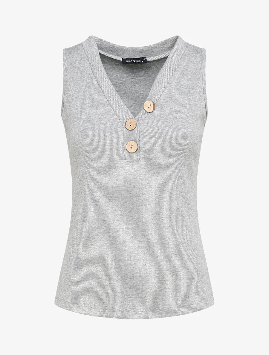 Rechte effen tanktop met knoopsluiting - Gemêleerd grijs
