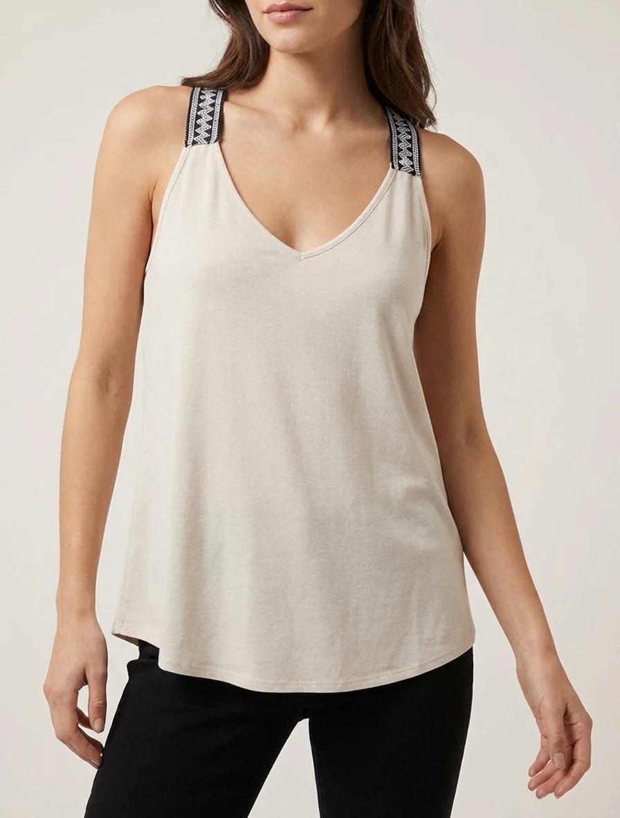 Rechte tanktop met racerback - Lichtbeige - Image 4