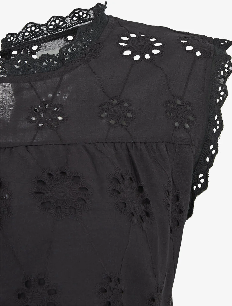 Rechte top in broderie anglaise - Zwart - Image 3