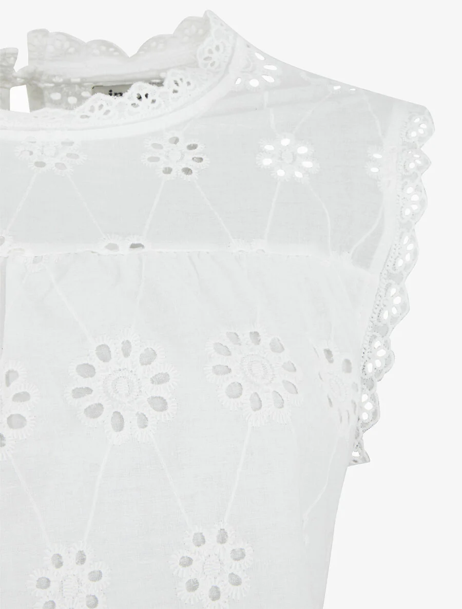 Rechte top in broderie anglaise - wit - Image 3