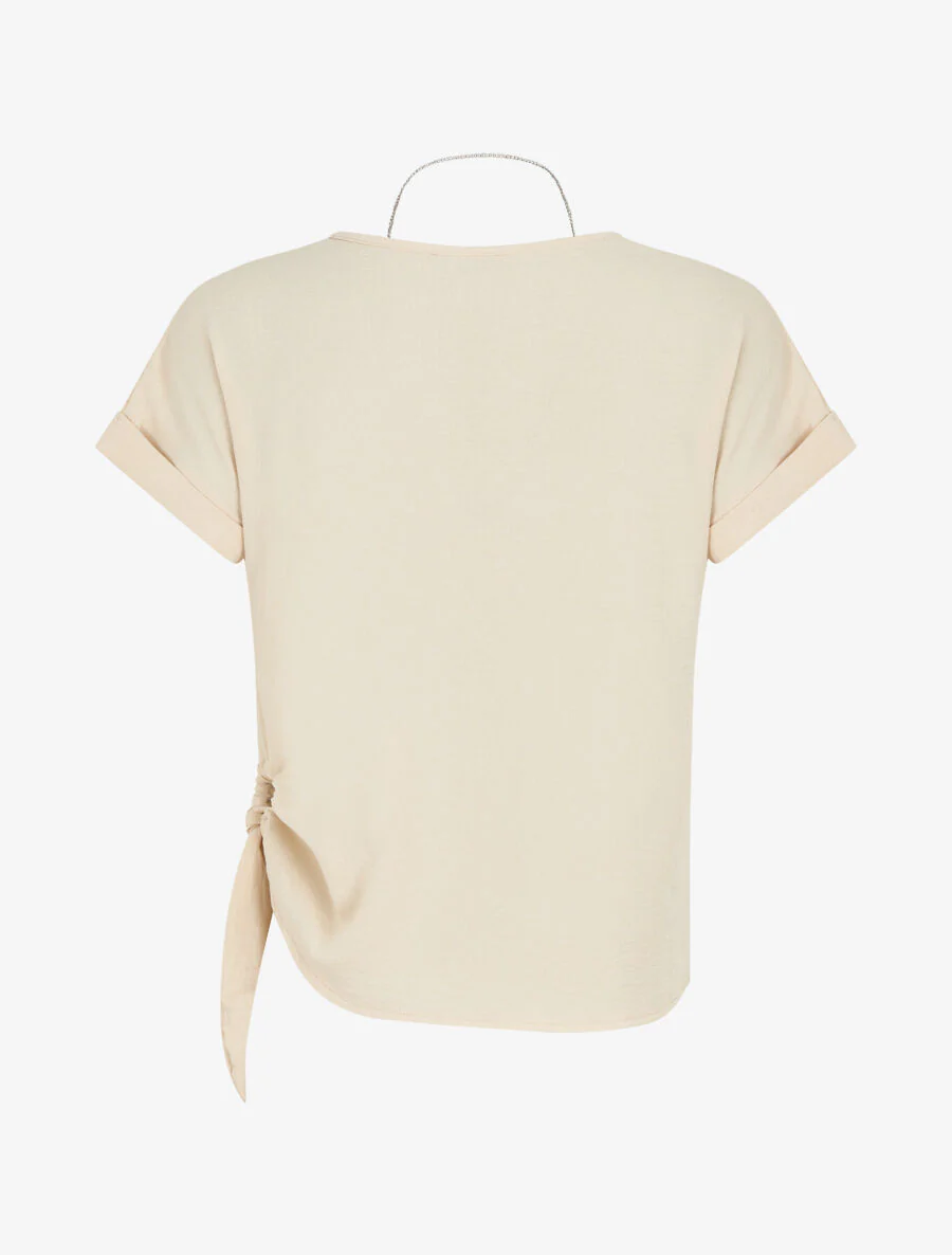 Rechte top. korte mouwen. strikrandje - beige - Image 2