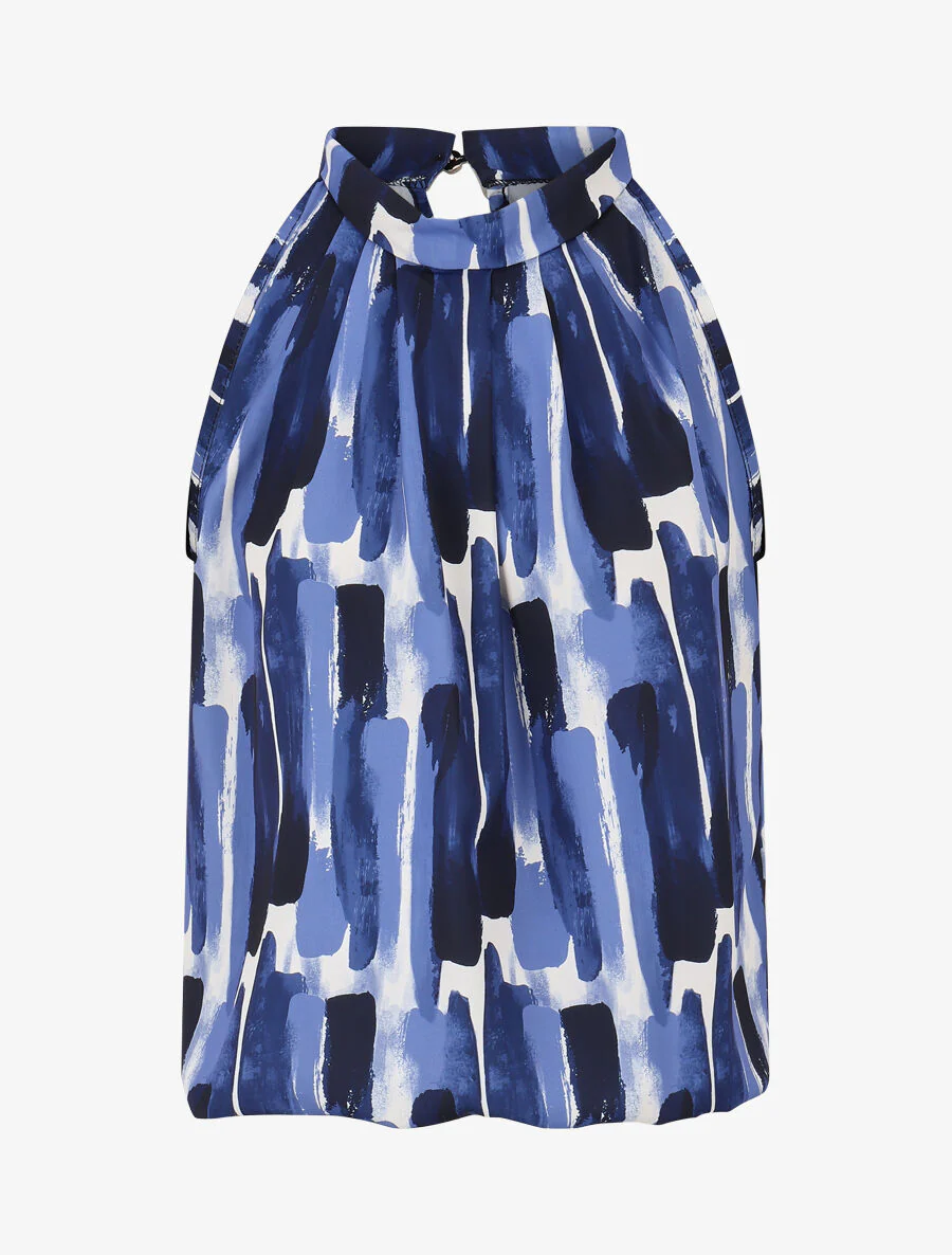 Rechte top met abstracte print - Donkerblauw