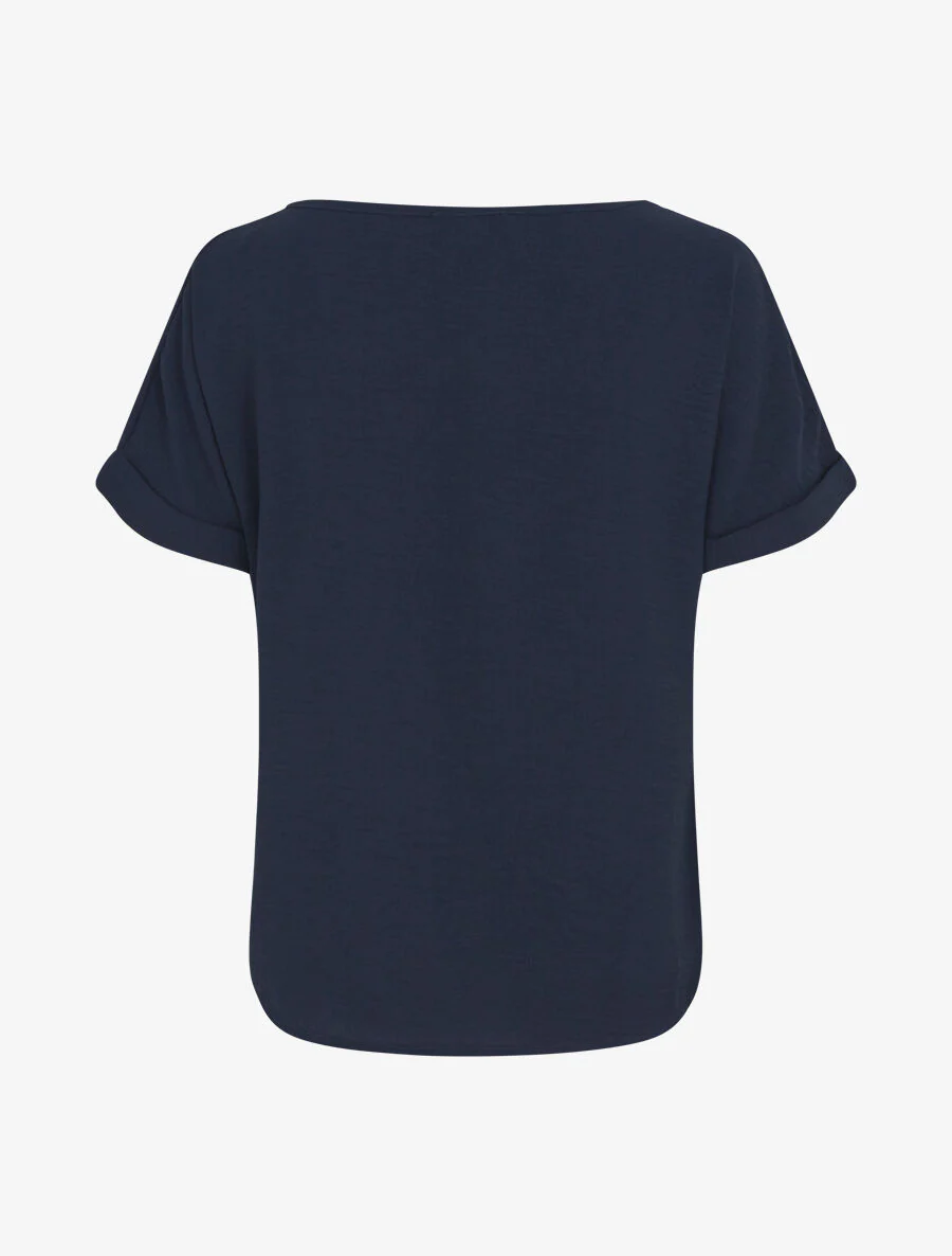 Rechte top met korte mouwen en asymmetrische kraag - Marineblauw - Image 2