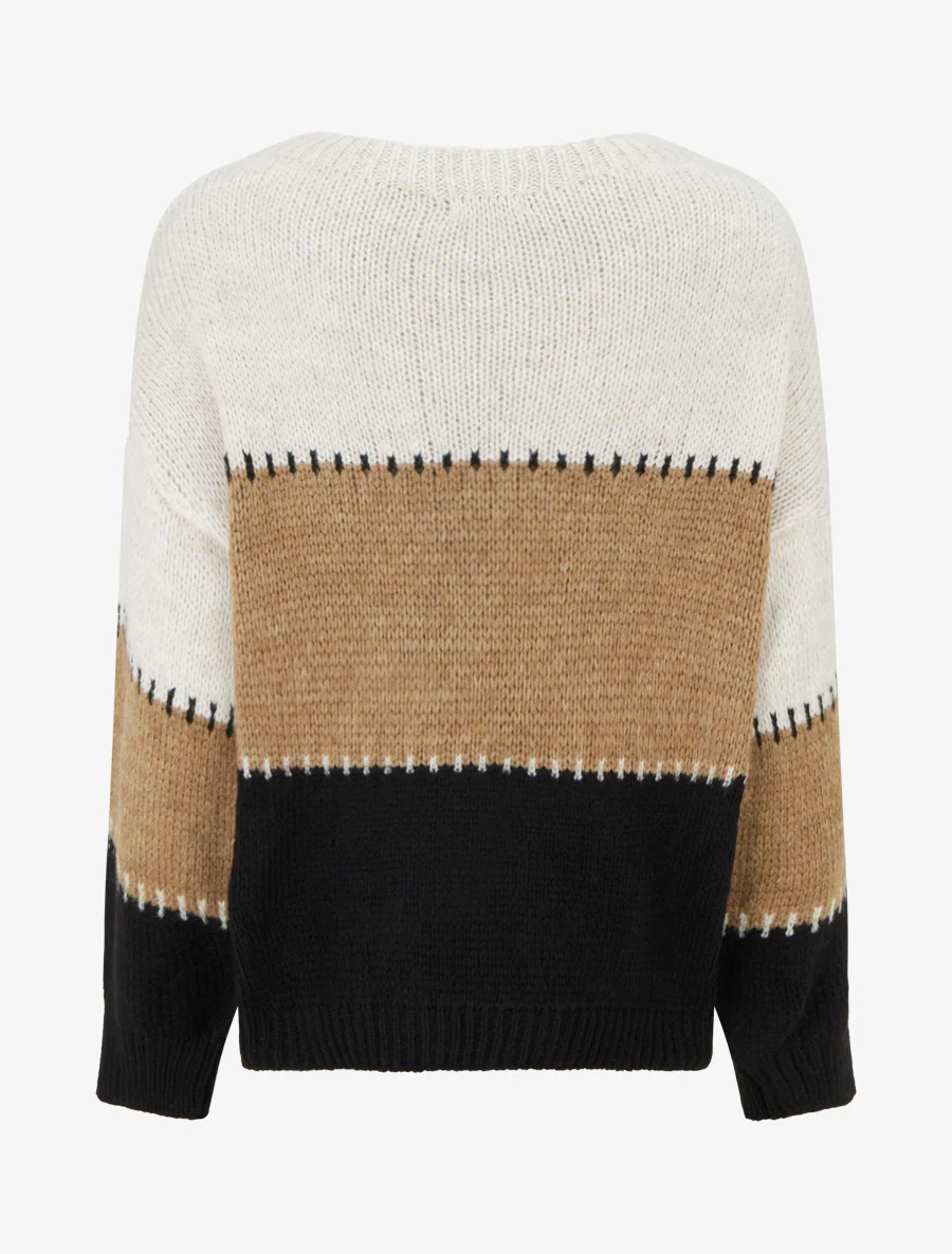 Rechte trui met brede strepen - Beige - Image 2