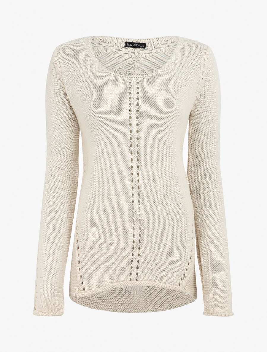Rechte trui met gestylede mesh achterkant - beige