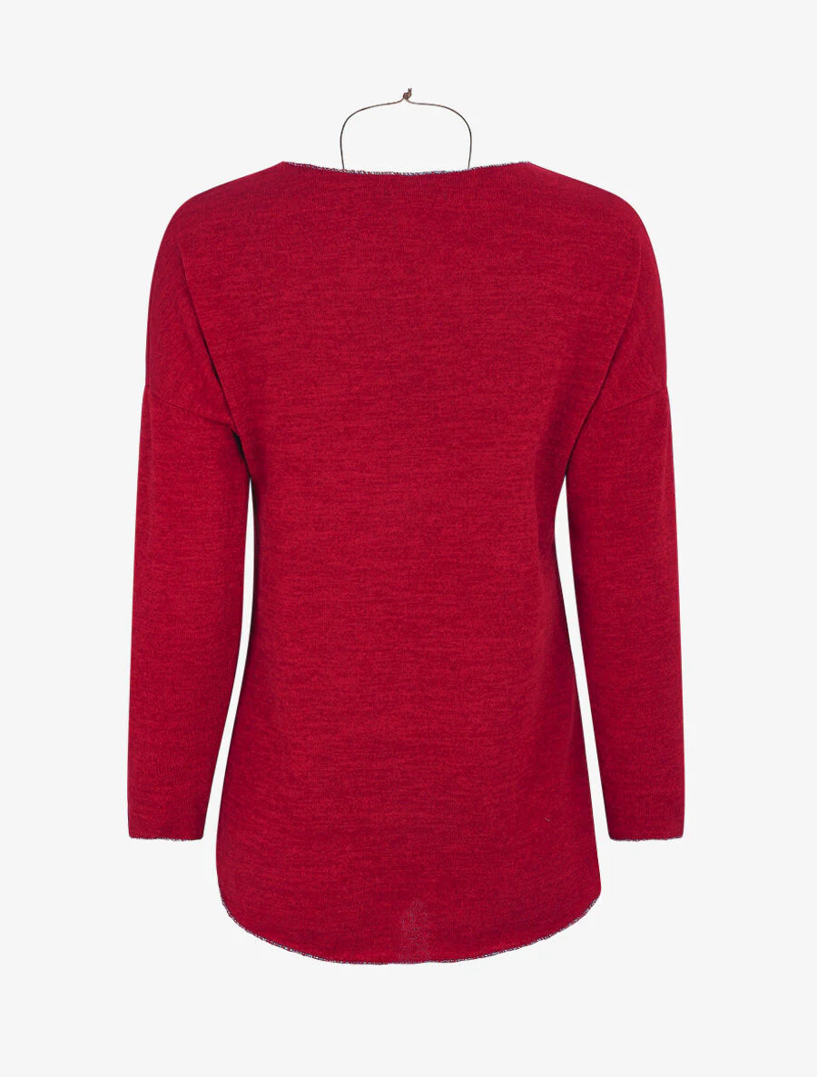 Rechte trui met glinsterende rand - Rood - Image 2