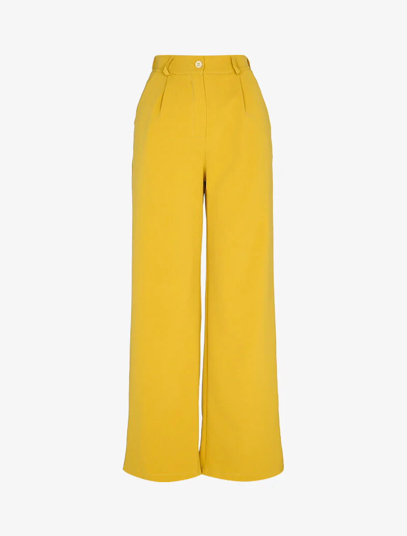 Vloeiende en aansluitende rechte broek met extra lange pijpen - Mosterd