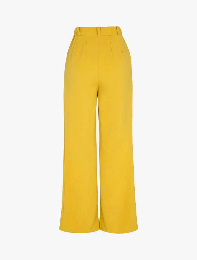 Vloeiende en aansluitende rechte broek met extra lange pijpen - Mosterd - Image 2