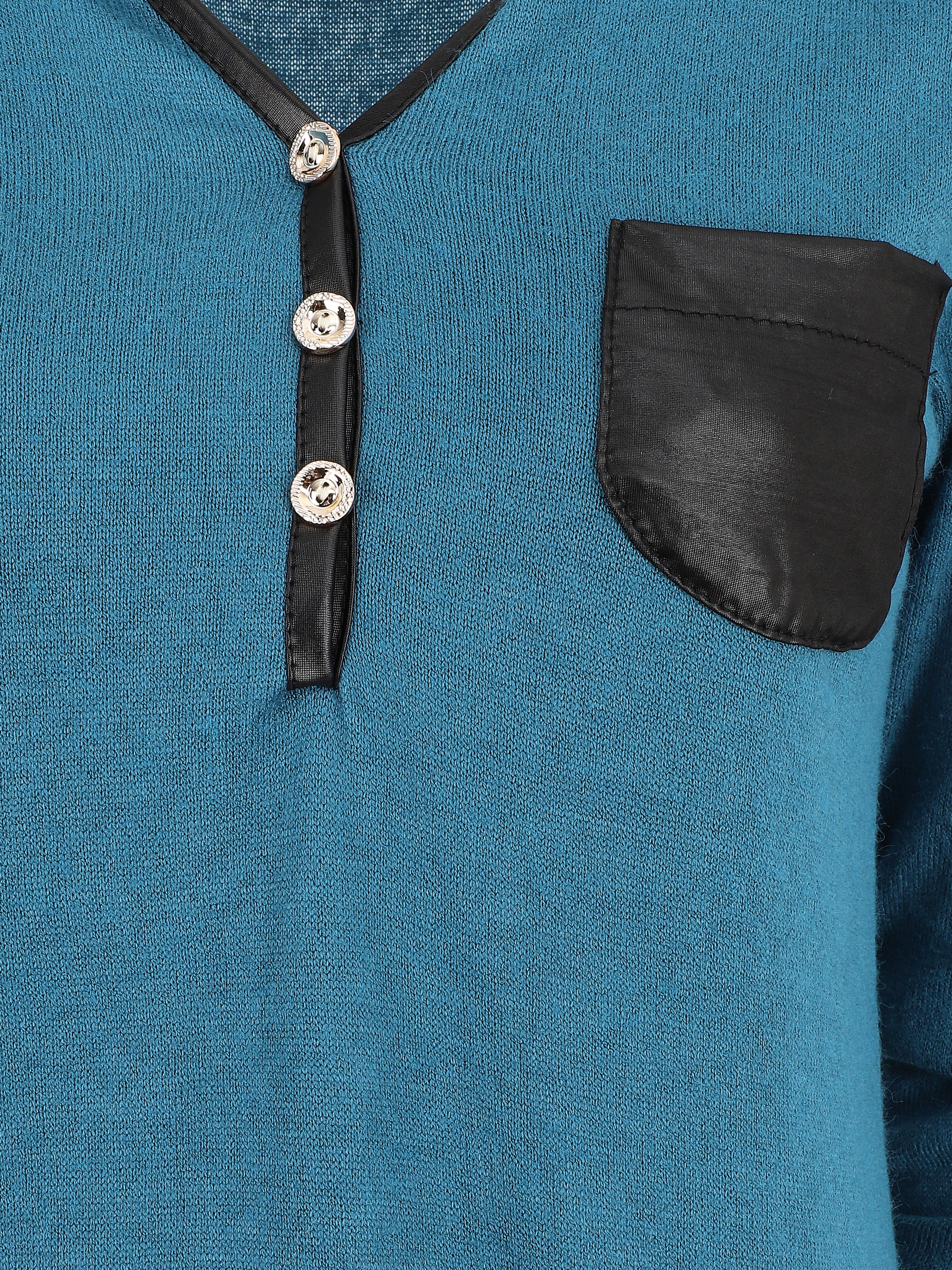 Recht eindigend trui met opgestikte zak - Eendblauw - Image 3