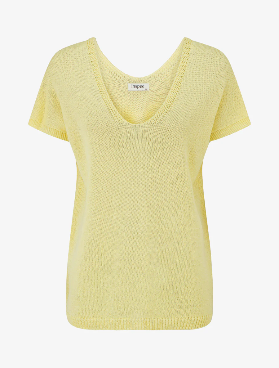 Rechtermouw mesh top met korte mouwen - Geel