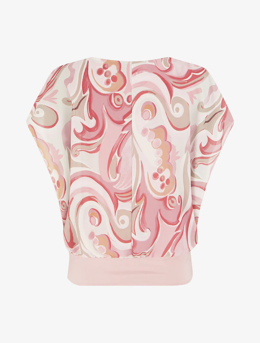 Rechtermouwloos top met korte mouwen en arabeskenprint. - Roos - Image 2