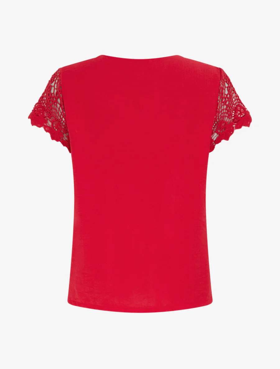 Rechtermouwloos top van kant met korte mouwen - Rood - Image 2