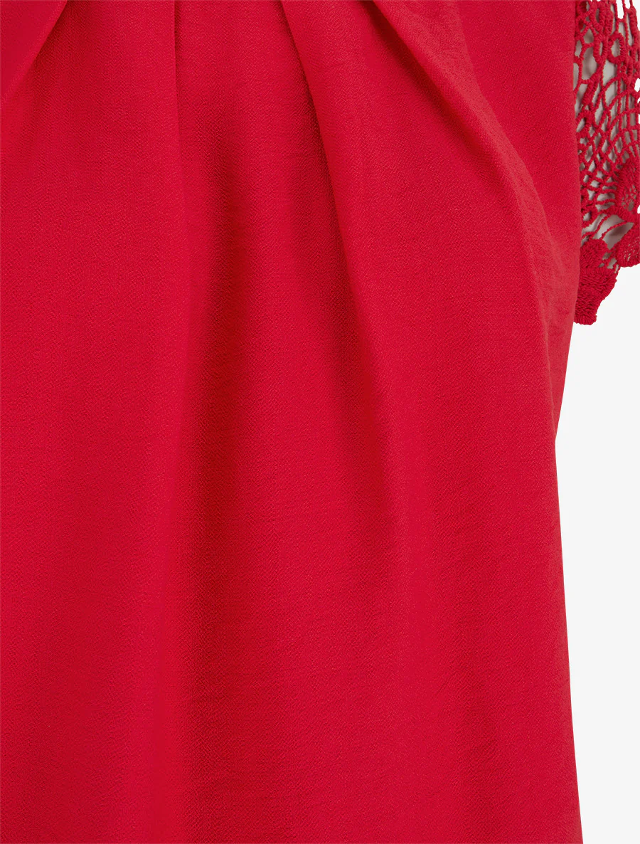 Rechtermouwloos top van kant met korte mouwen - Rood - Image 3