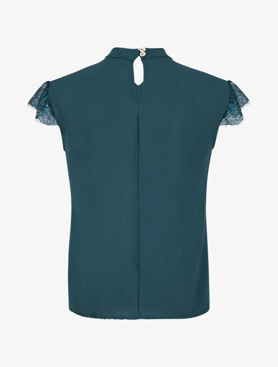 Rechts boven een effen mouw met kant - Blauwgroen - Image 2