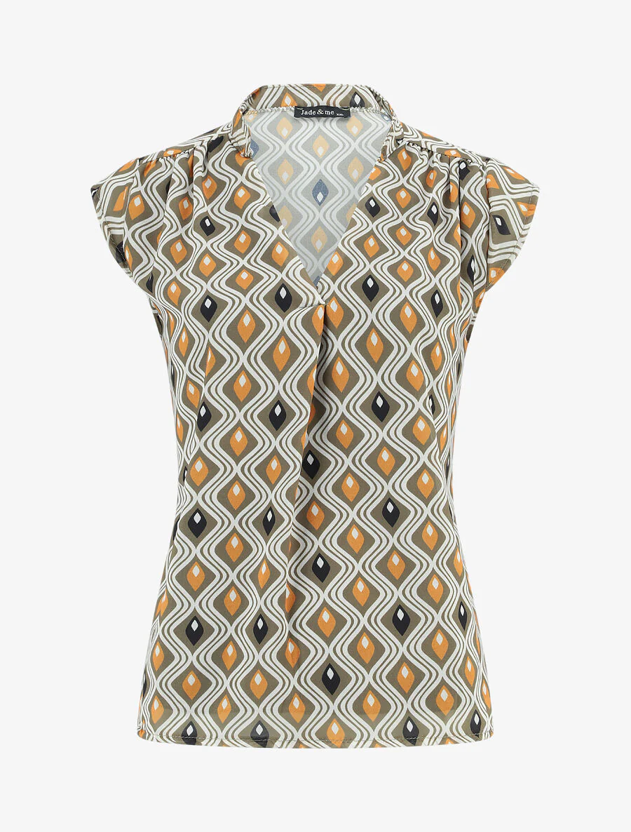 Rechts boven mouwloos met grafische mozaïekprint - Khaki