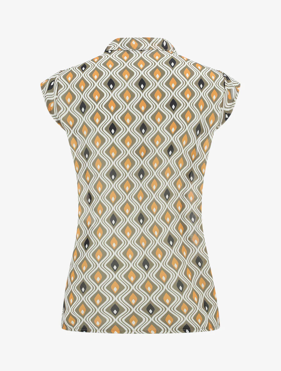 Rechts boven mouwloos met grafische mozaïekprint - Khaki - Image 2