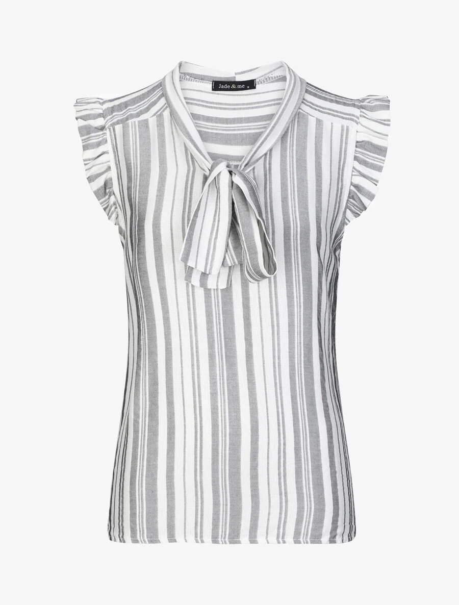 Rechts gestreepte kraag col blouse - Grijs