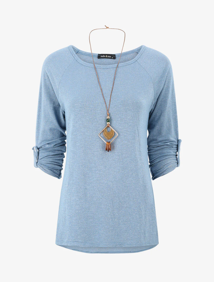 Rechts glanzende lange mouwen top - Blauw
