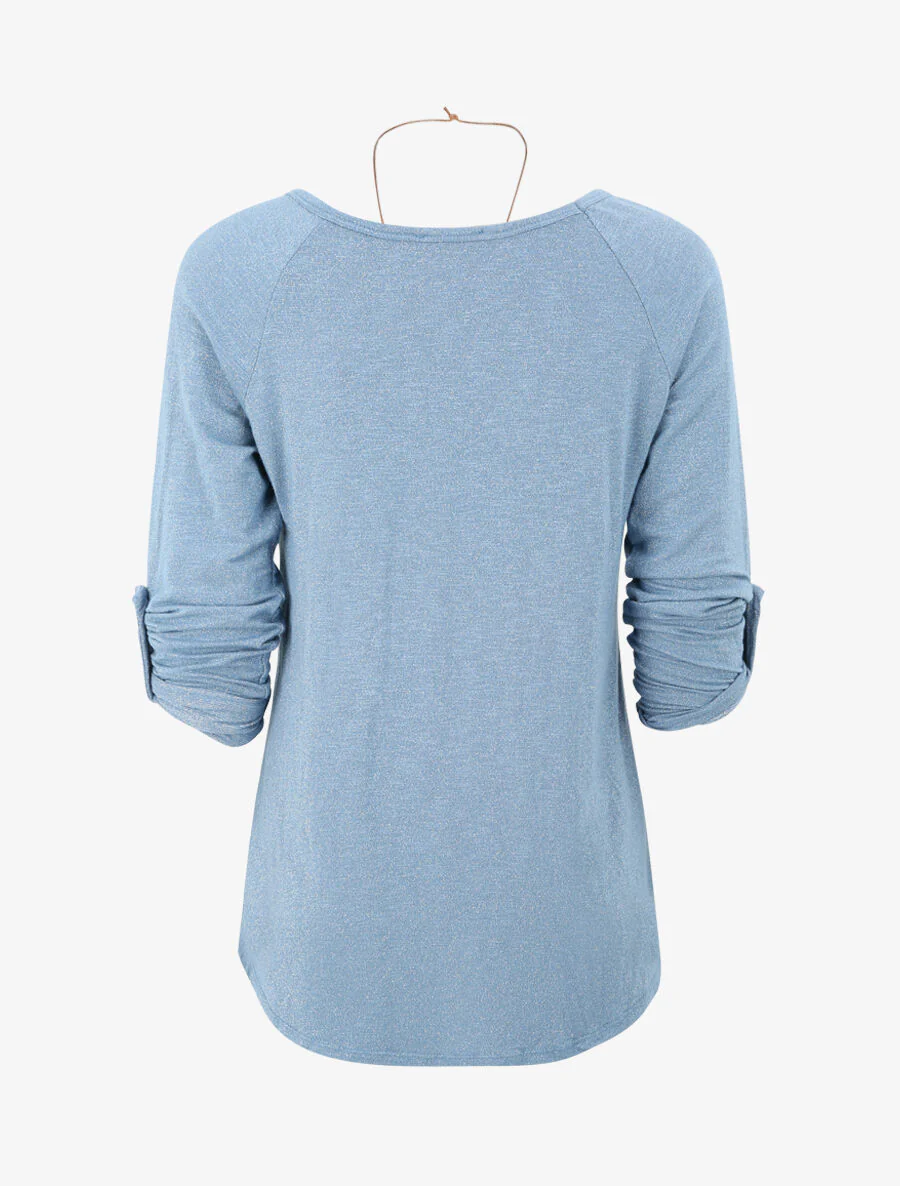 Rechts glanzende lange mouwen top - Blauw - Image 2
