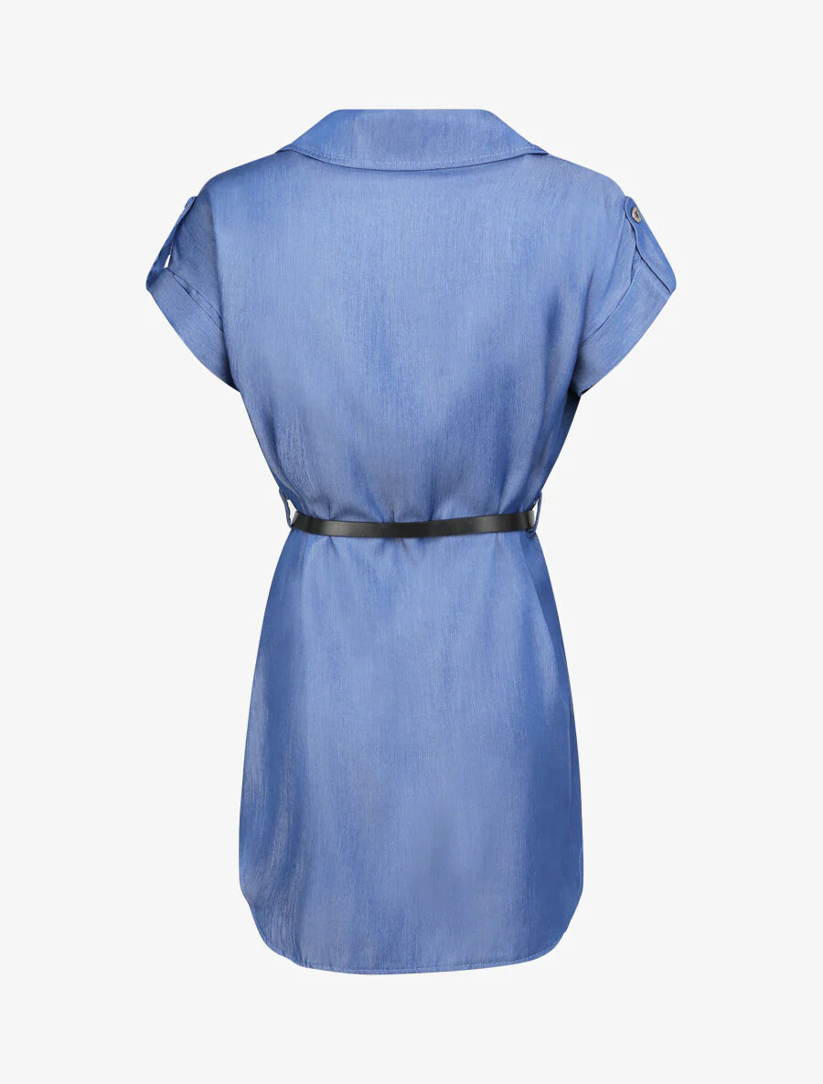 Rechtstreeks shirtstijl tuniek met korte mouwen - Blauw denim - Image 2