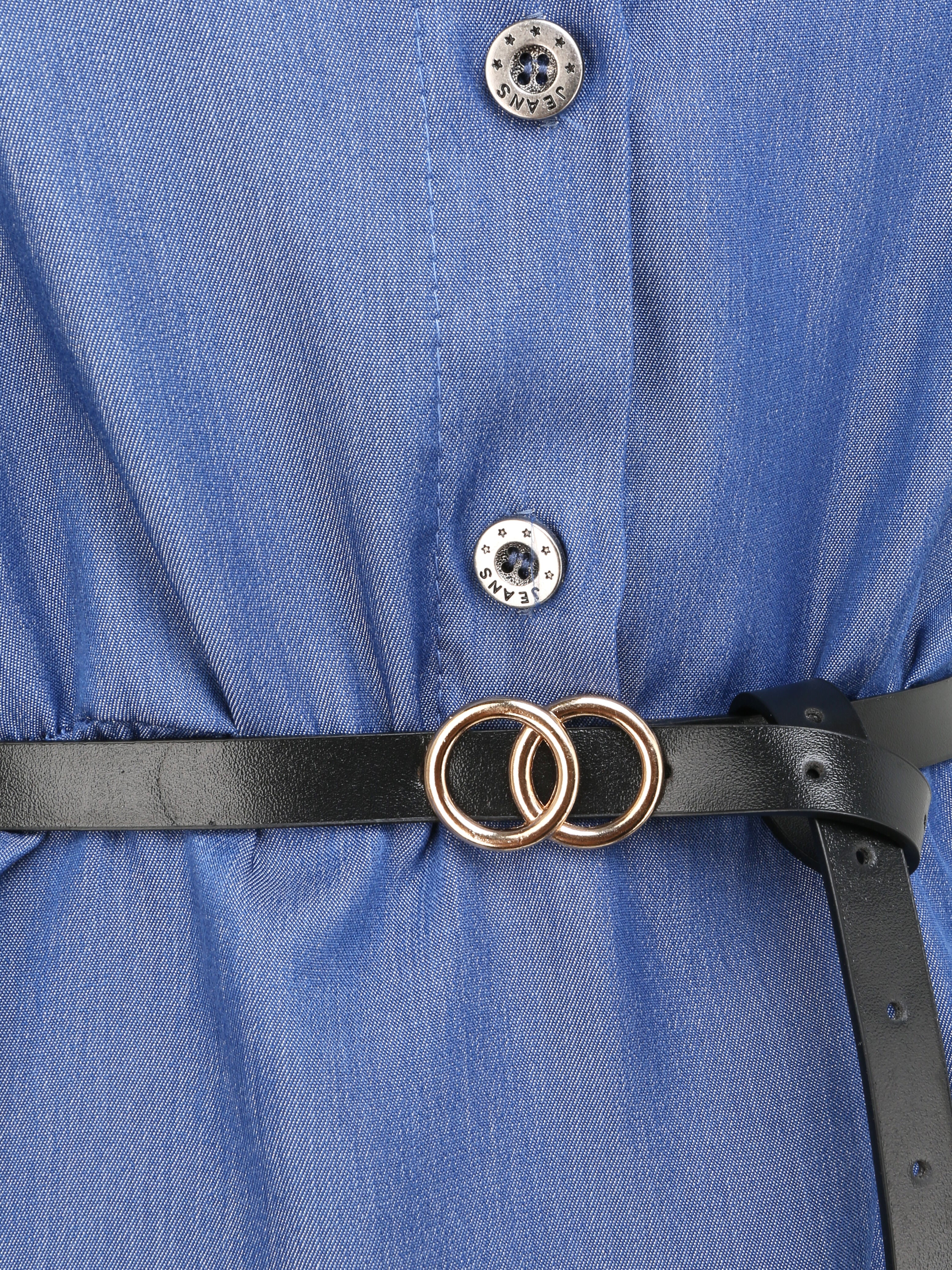 Rechtstreeks shirtstijl tuniek met korte mouwen - Blauw denim - Image 3