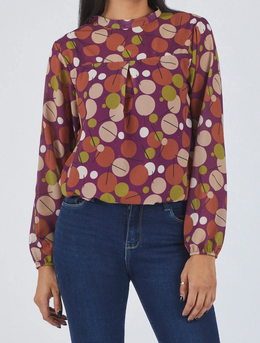 Retro geprinte zijden blouse - Mauve - Image 4