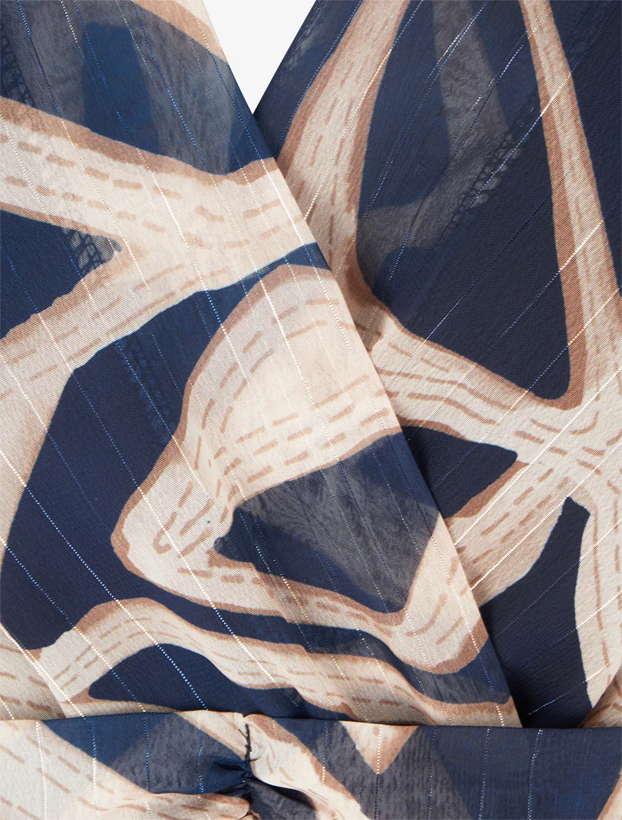 Retro jurk met iriserende strepenprint - Marine - Image 3