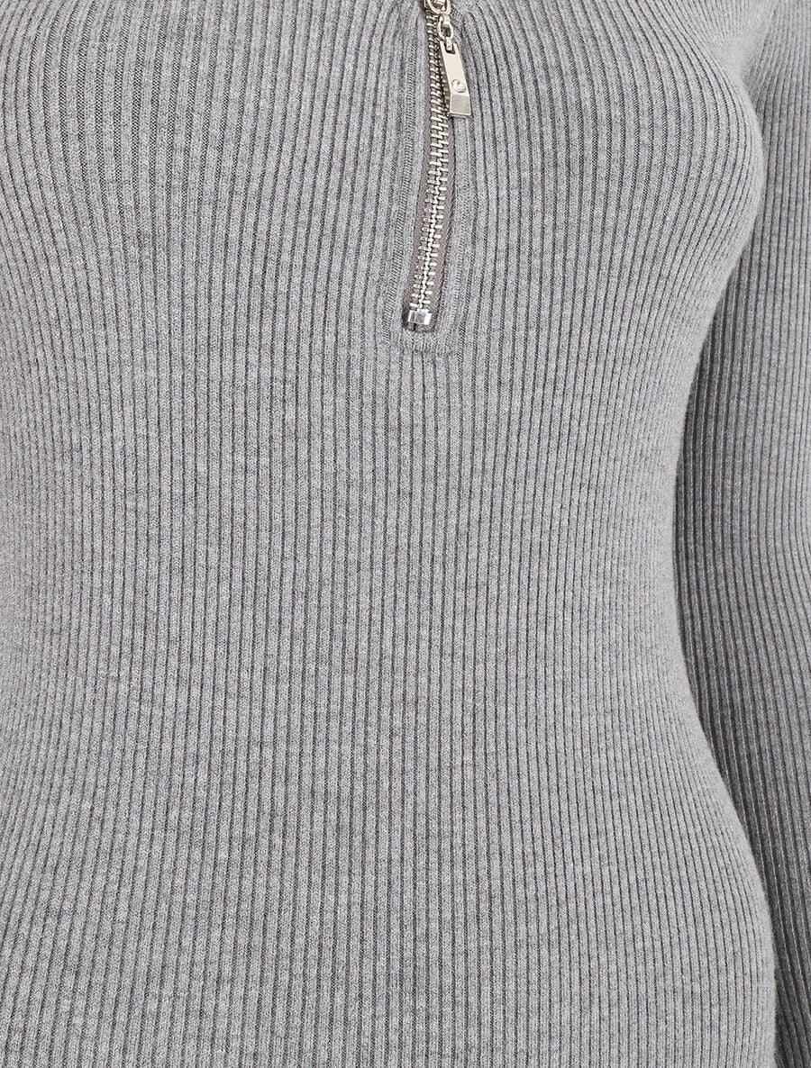 Ribgebreide trui-jurk met opengewerkte rug - lichtgrijs - Image 3