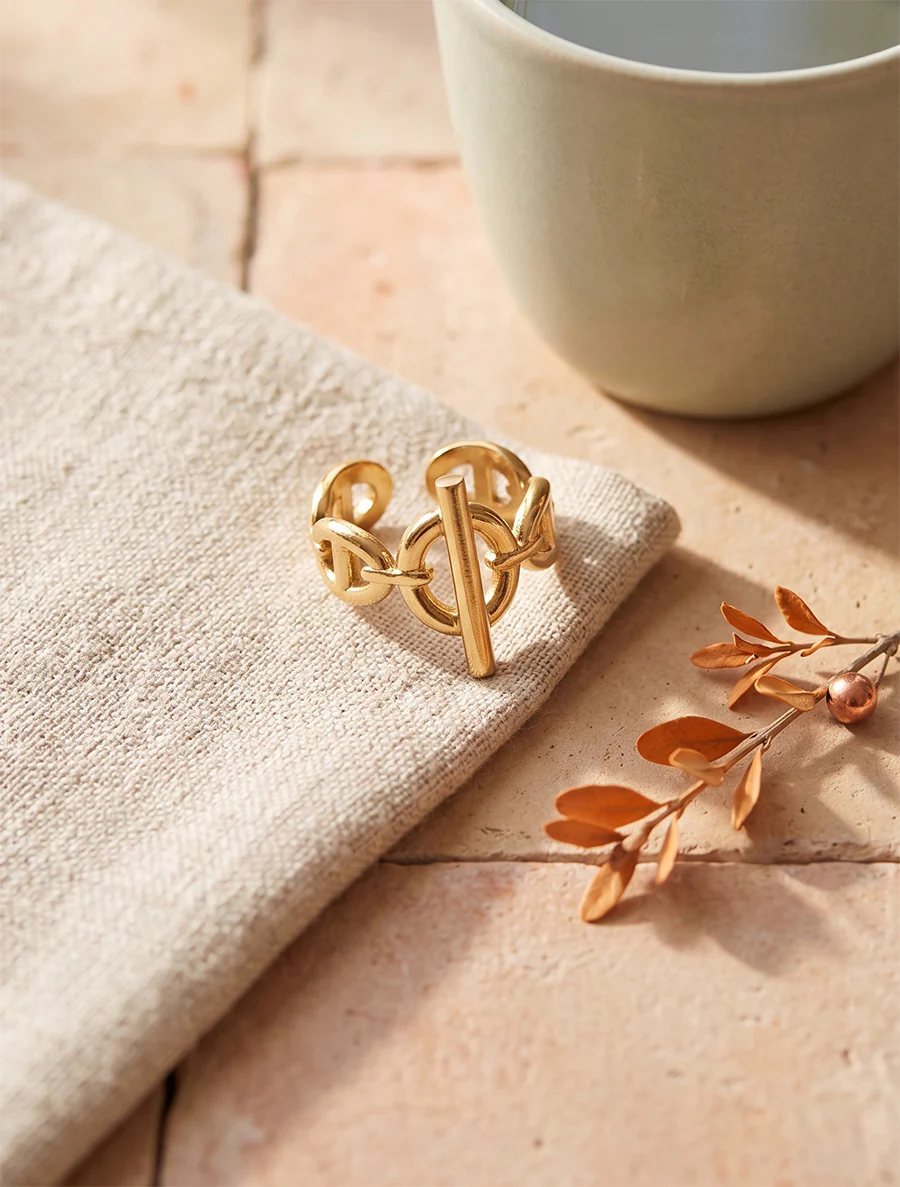 Ring met ankerkettingschakels en staafje - Goud